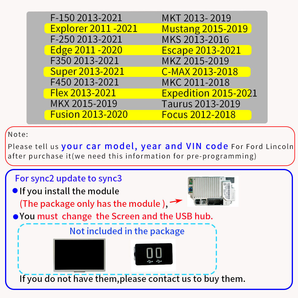 SYNC 2 to SYNC 3 Upgrade Kit APIM Module Carplay Android Auto For