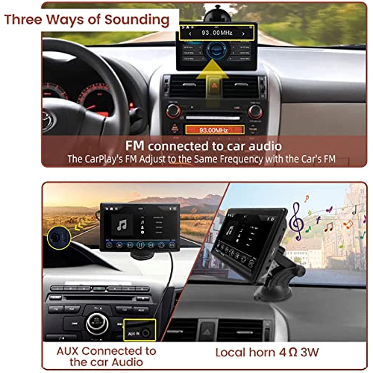 7In Portable Car Stereo Radio Wireless For Apple Carplay Android