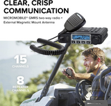 15 Watt GMRS MicroMobile Two-Way Radio - 8 Repeater Channels, 142 Privacy Codes, NOAA Weather Scan + Alert & External Magnetic Mount Antenna (Single Pack) (Black)