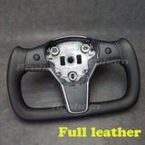 Yoke Steering Wheel No Heating Custom Carbon Fiber Or Full Leather For Tesla Model 3 Model Y 2017 2018 2019 2020 2021