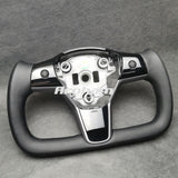 Yoke Steering Wheel No Heating Custom Carbon Fiber Or Full Leather For Tesla Model 3 Model Y 2017 2018 2019 2020 2021